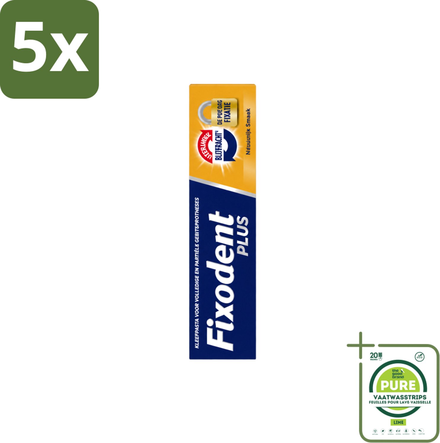 5 x Fixodent Plus – Kleefpasta – Dual Power – 40 g - Grootverpakking - Vaatwasstrips - Kleefpasta Kunstgebit - Onverslaanbare Bijtkracht - Kunstgebit Fixatie - Bijtkracht Kunstgebit - Kunstgebit Comfort