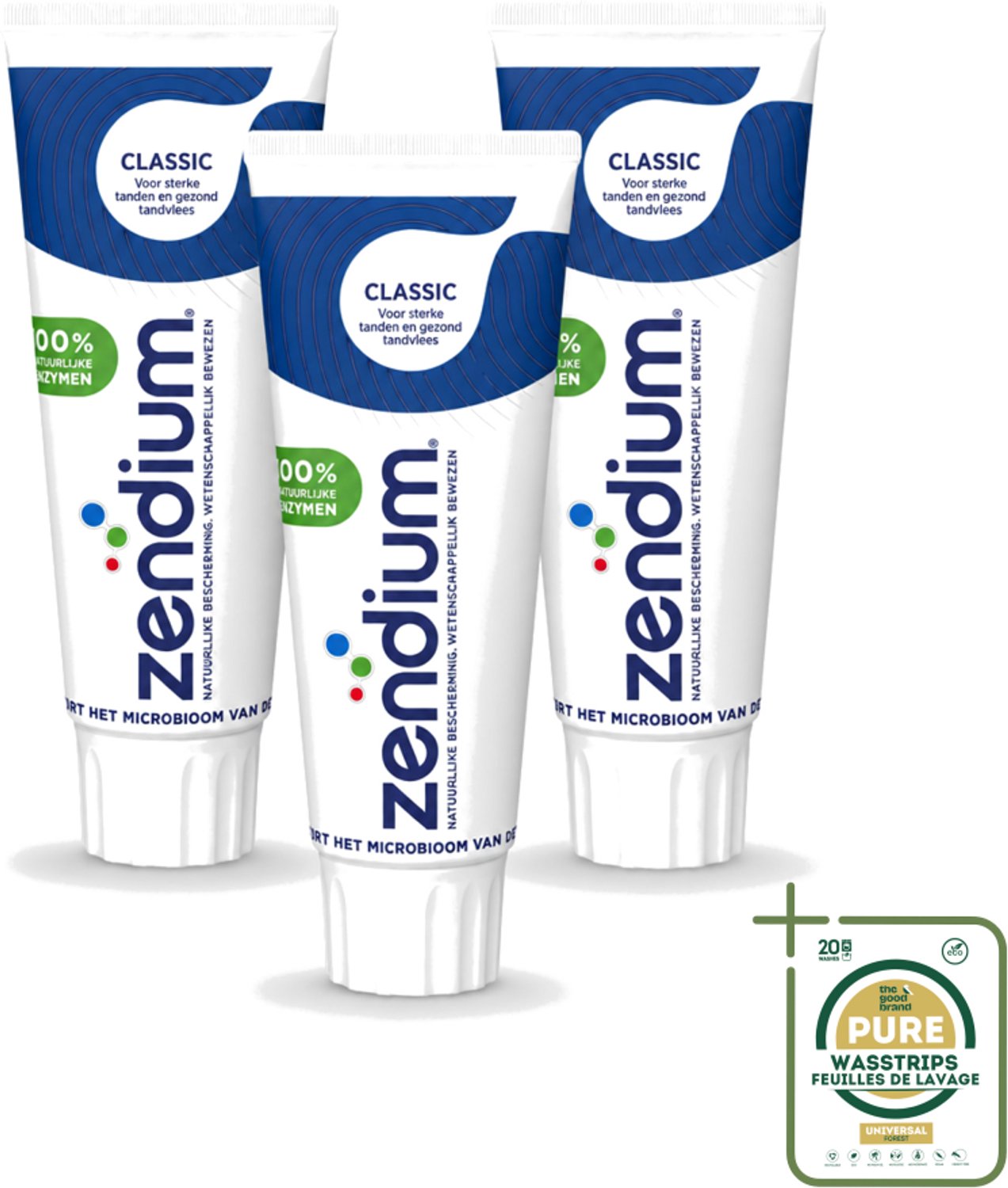 3 x Zendium - Classic - Tandpasta - Natuurlijke Enzymen - 75 ml - Wasstrips - Tandpasta - Natuurlijke Enzymen - Gezond Tandvlees - Frisse Adem - Fluoride