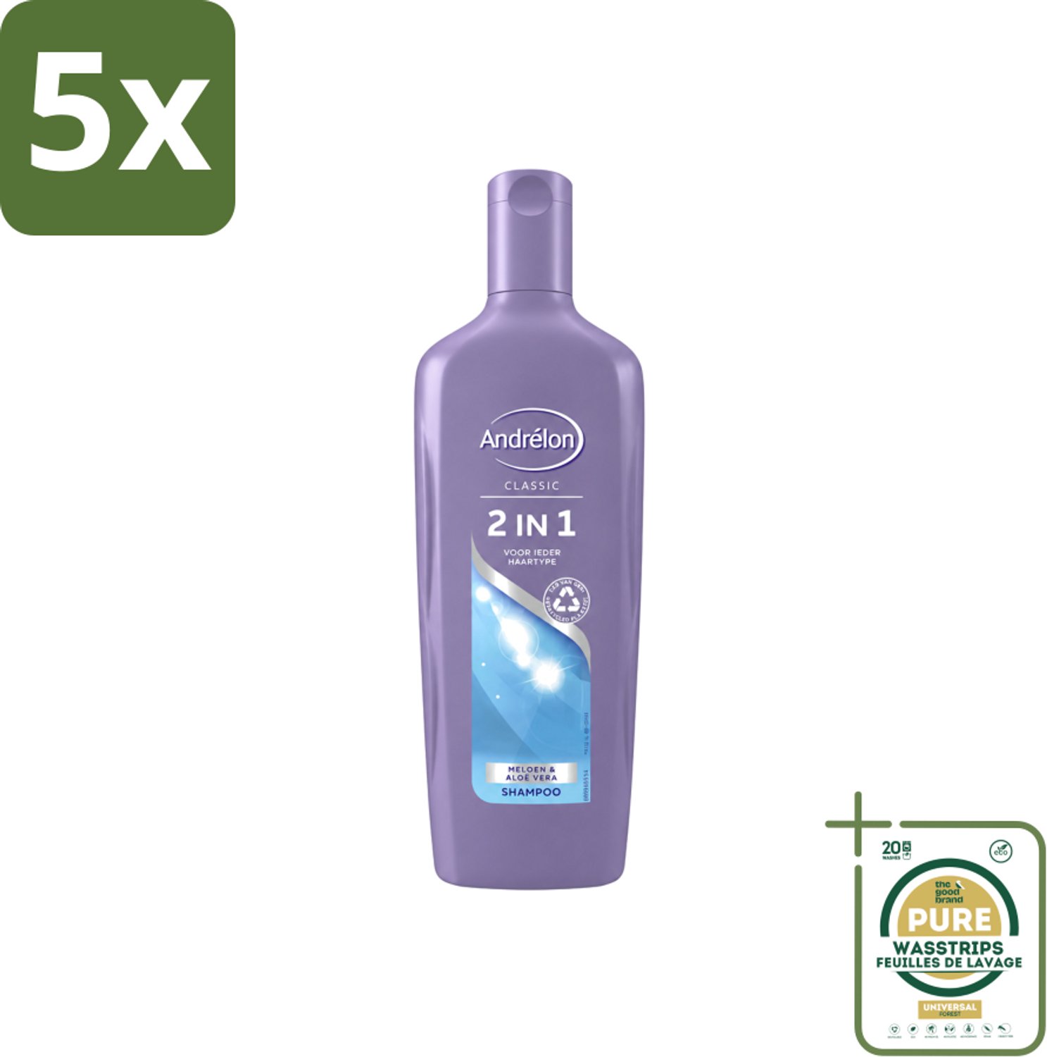 5 x Andrélon - 2-in-1 - Shampoo - Voor Snel & Effectief Wassen - 300 ml - Wasstrips - 2-in-1 Shampoo Conditioner - Snel Wassen - Effectief Wassen - Haar Reinigen - Haar Verzorgen