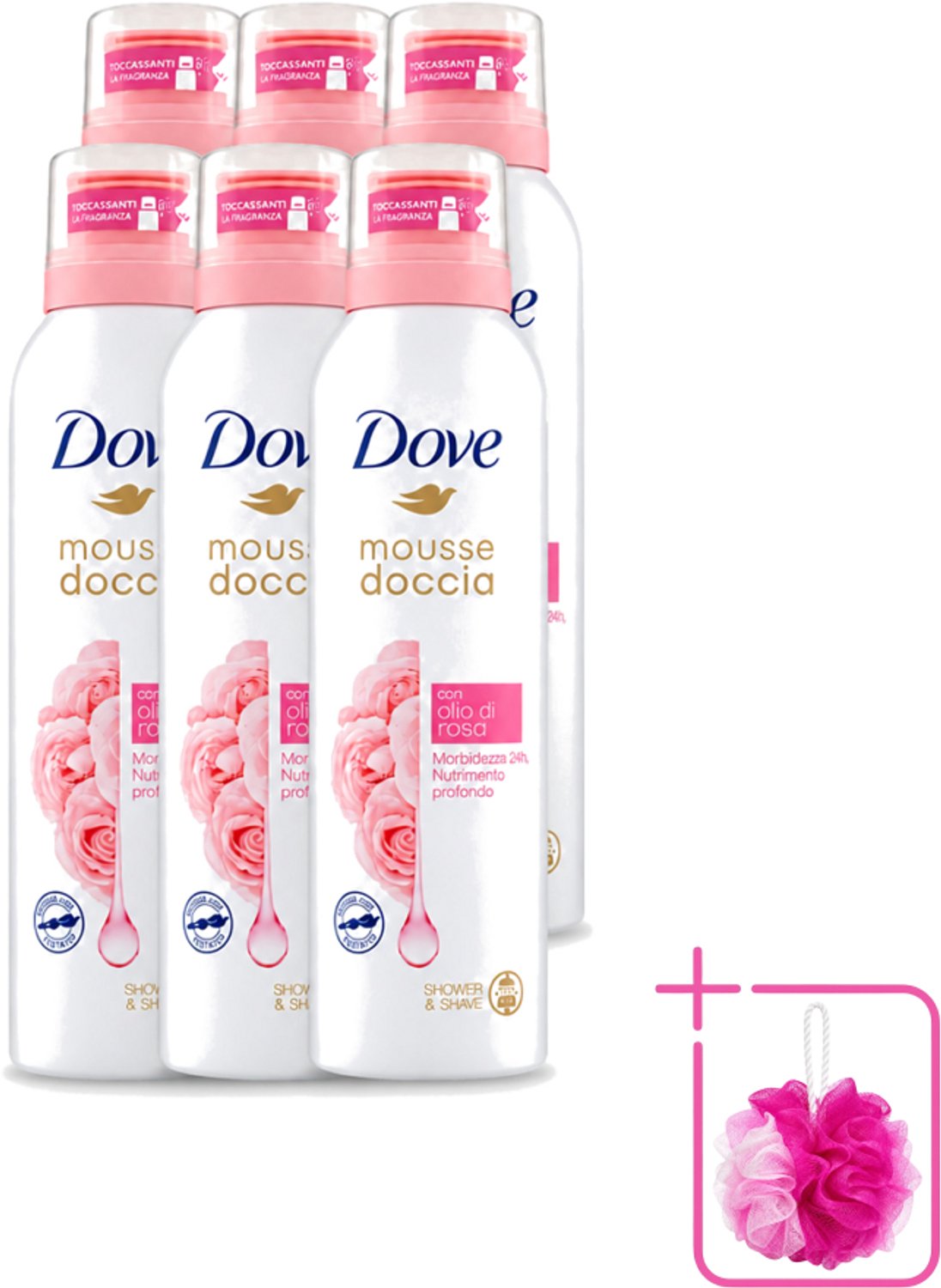 6 x Dove – Douchefoam – Rose Oil – 200 ml - Bulkverpakking - Douchefoam - Douchemop - Rozenolie