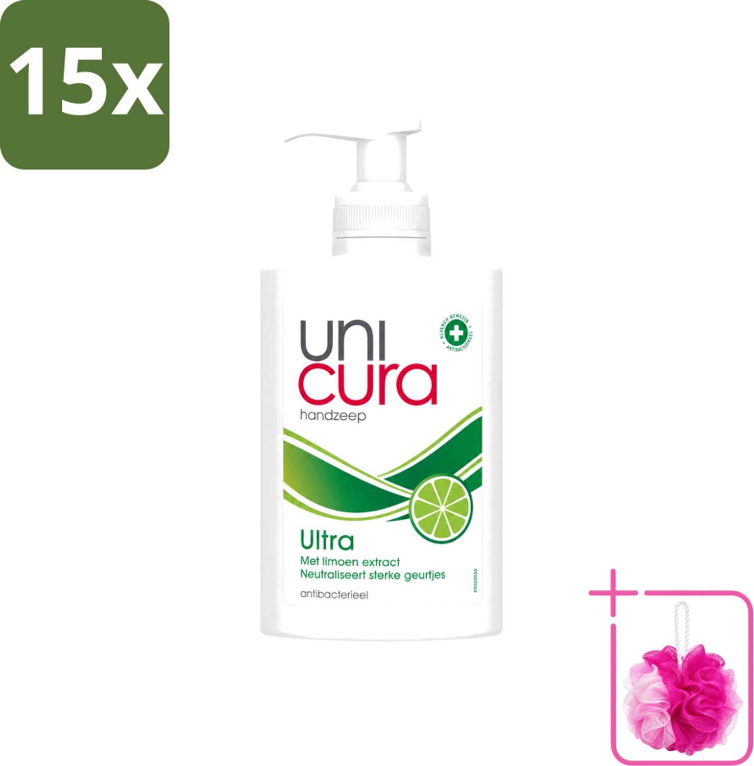 15 x Unicura - Vloeibare Zeep Ultra - Verzorgend - 250 ml Pomp - Bulkverpakking - Handzeep - Douchemop - Antibacteriële handzeep