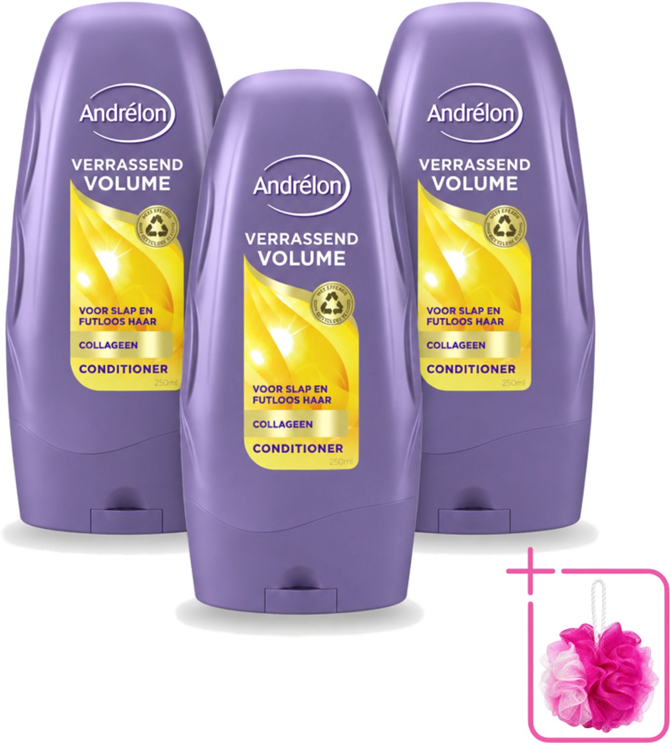 3 x Andrélon - Verrassend Volume - Conditioner - Luchtig & Vol Haar - 250 ml - Bulkverpakking - Volume - Douchemop - Haarkleur