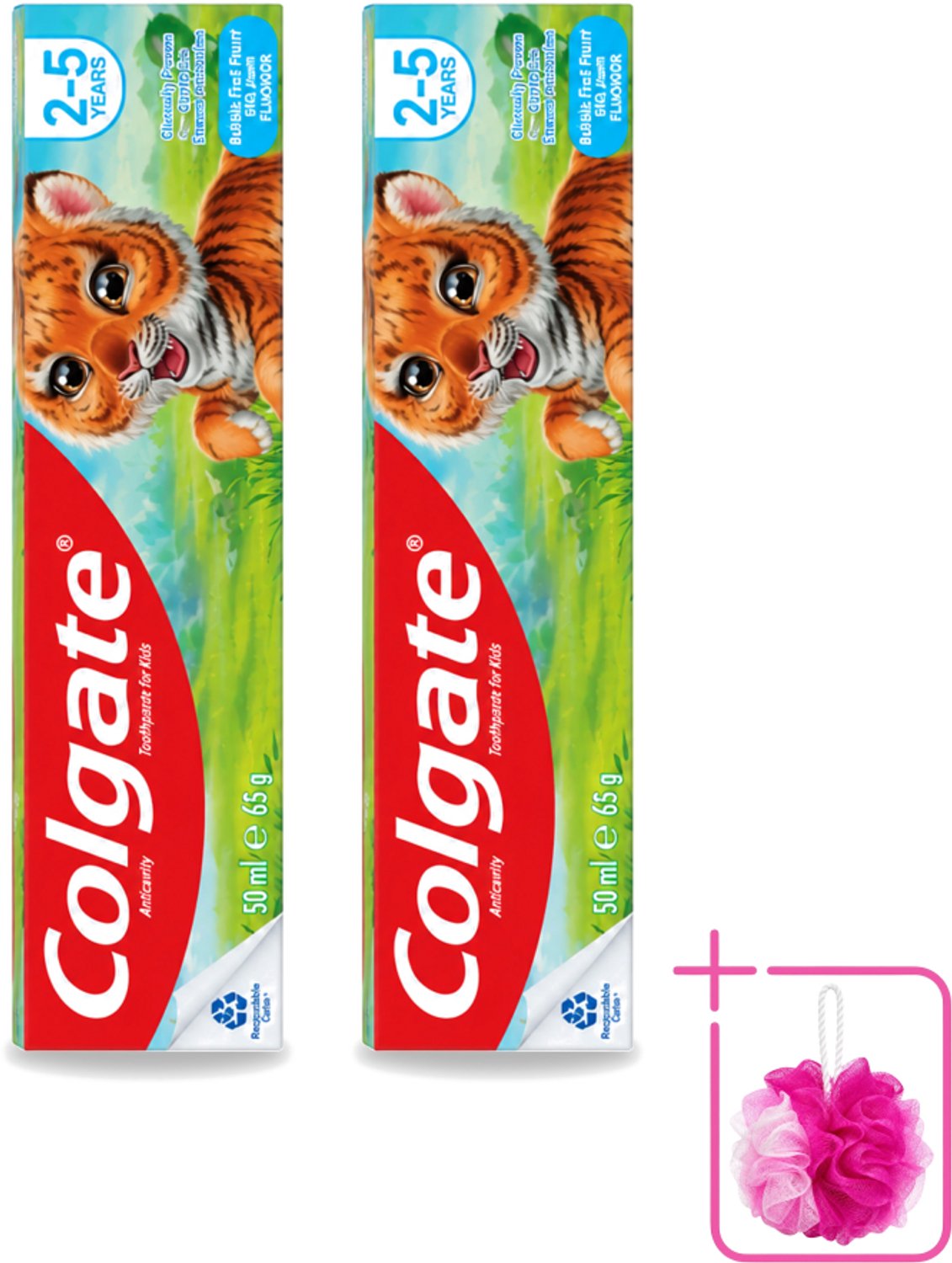 2 x Colgate - Bubble Fruit - Kindertandpasta - Voor 2 tot 5 jaar oud - 50ml - Bulkverpakking - Kinder tandpasta - Douchemop - Melktanden beschermen