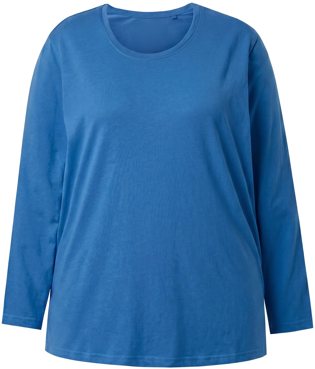 Ulla Popken - Dames - Shirt relaxed ronde hals lange mouwen - Pauwenblauw - Maat 66+