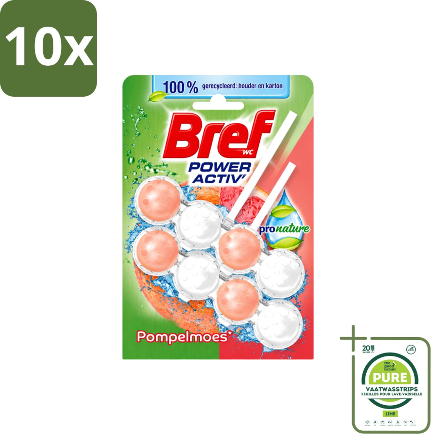 10 x Bref – Toiletblok – Pronature Pompelmoes – Duo Pack - Grootverpakking - Vaatwasstrips - Bref Pronature - Pompelmoes Toilet - Duurzame Toilet - Citrus Toiletverfrisser - Toiletblok Duo Pack