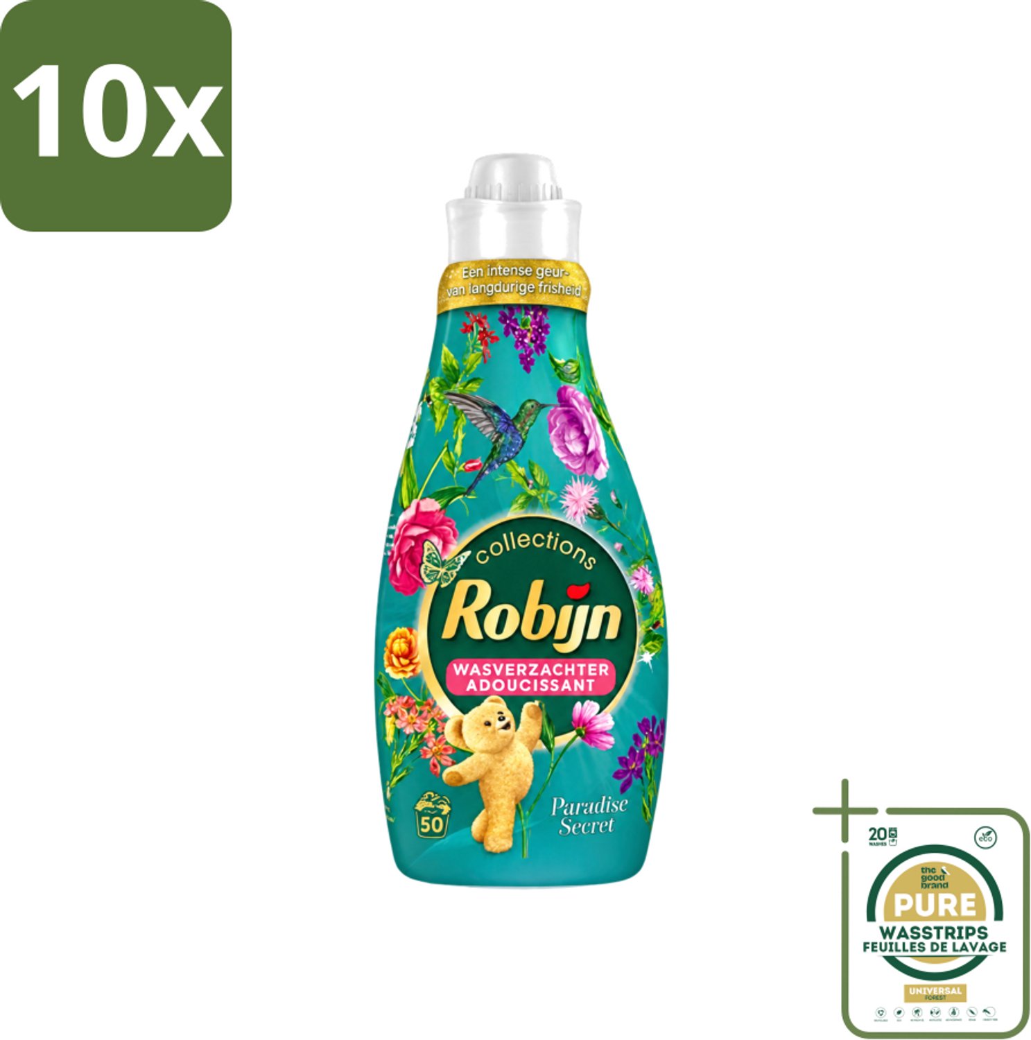 10 x Robijn Collections - Wasverzachter - Paradise Secret - 1,25L - 50 Wasbeurten - Wasstrips - Wasverzachter - Luxe Wasverzachter - Parfum Wasverzachter - Zijdezachte Wasverzachter - Wasverzachter Voor Kleding
