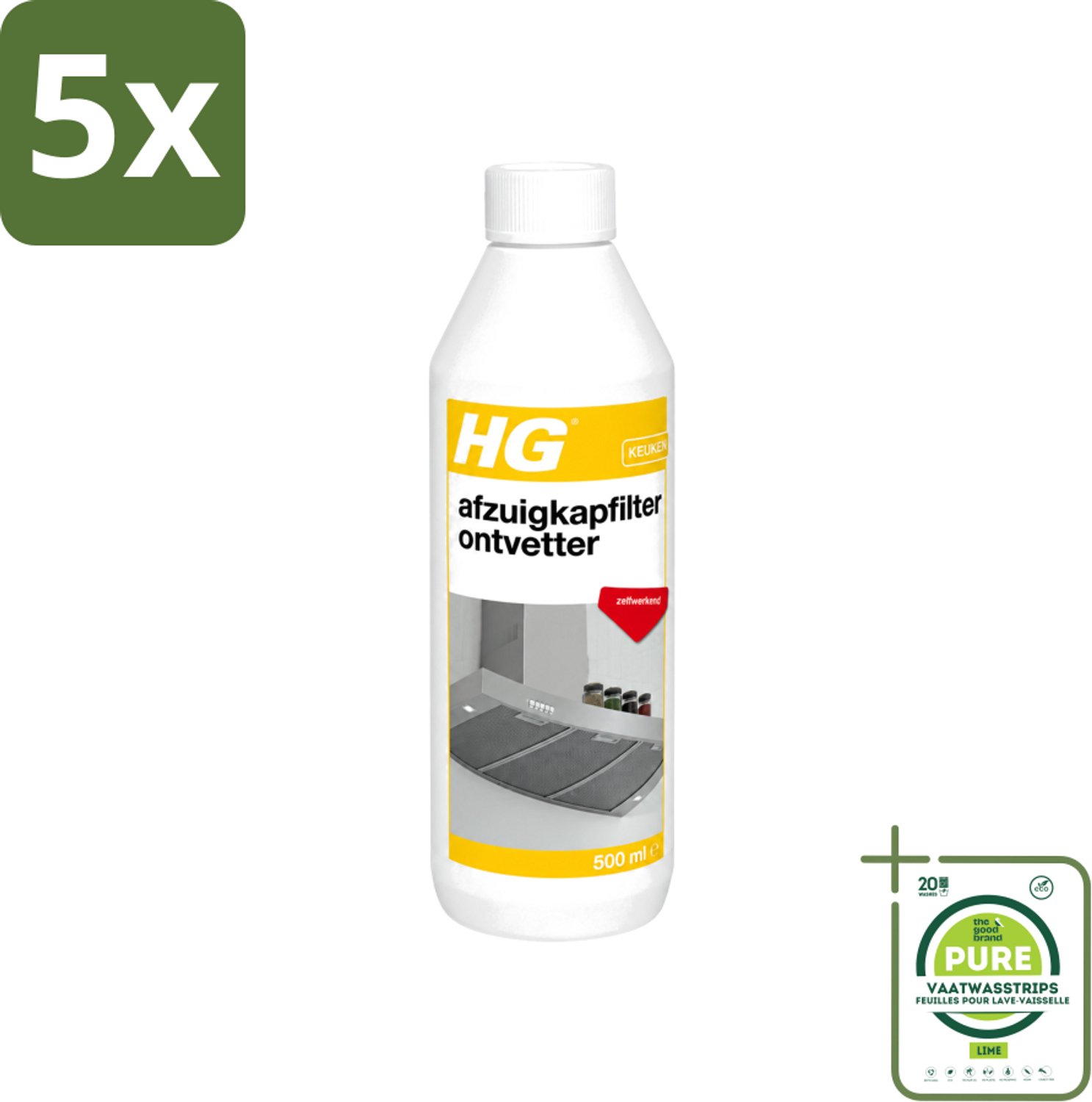 5 x HG - Afzuigkapfilter Ontvetter - Zelfwerkend - 500 ml - Grootverpakking - Vaatwasstrips - Afzuigkapfilter - Ontvetter - Afzuigkap Reinigen - Vet Verwijderen - Afzuigkap Filter