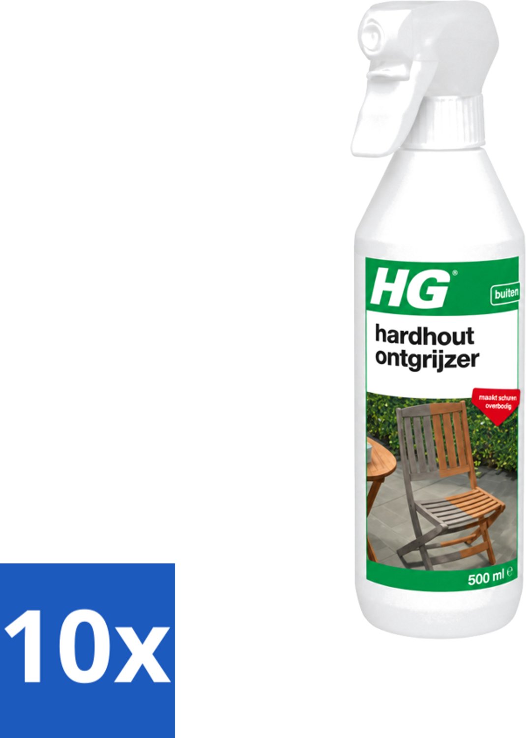 10 x HG - Buiten - Hardhout Ontgrijzer - Maakt Schuren Overbodig - 500 ml - Voordeelverpakking - 10 stuks