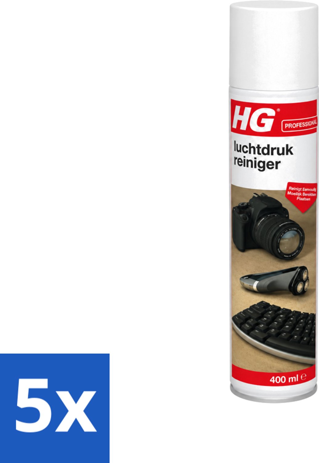 5 x HG - Luchtdrukreiniger - Reinigt Eenvoudig Moeilijk Bereikbare Plaatsen - 400 ml - Voordeelverpakking - 5 stuks