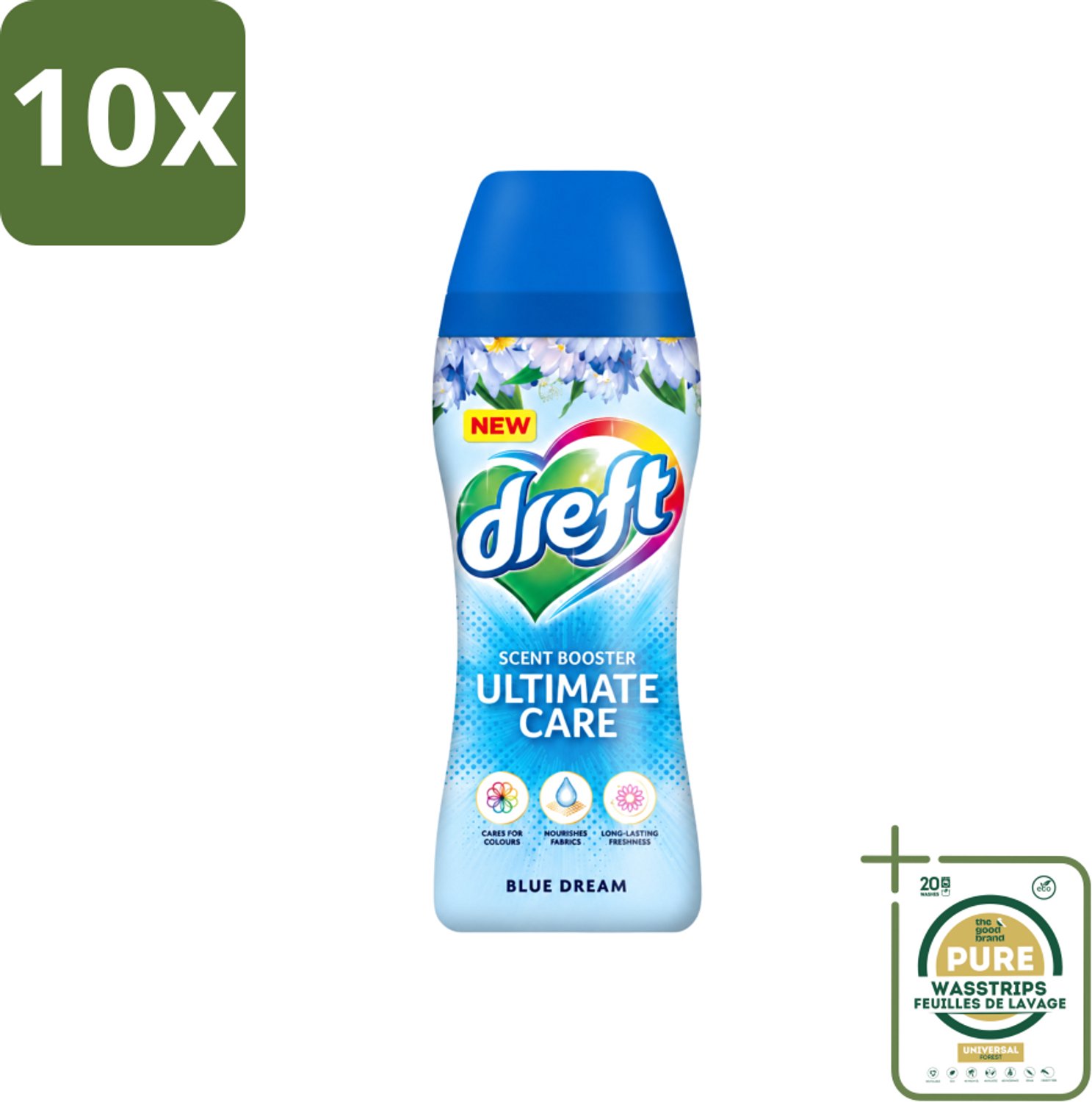 10 x Dreft - Ultimate Care - Wasverzachter - Geurbooster - Gekleurde Was - Blauwe Droom - 15 Wasbeurten - Wasstrips - Wasmiddel - Geurbooster - Wasverzachter - Kleurbescherming - Wasgeur