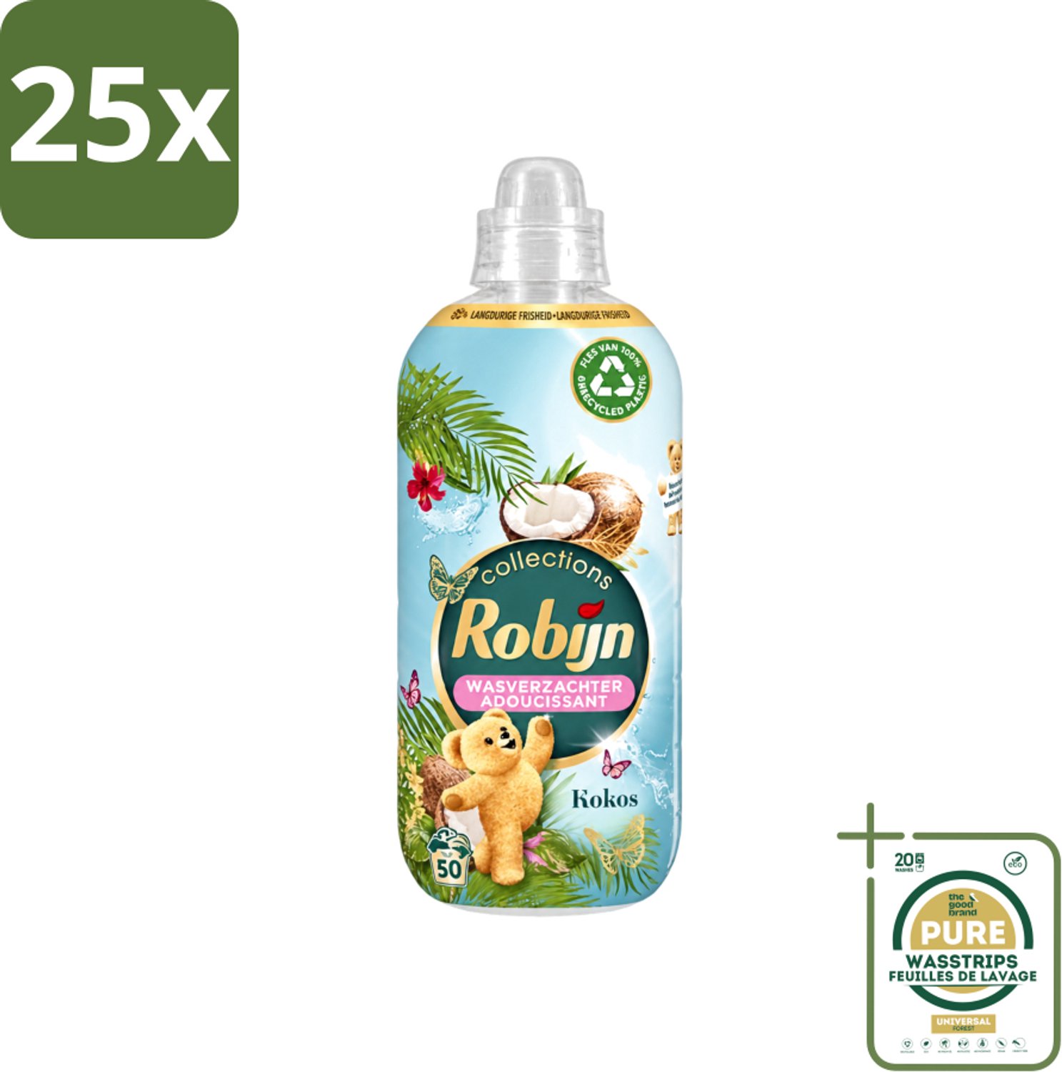 25 x Robijn Collections - Wasverzachter - Kokos - 1,25L - 50 Wasbeurten - Wasstrips - Wasverzachter Kokos - Wasverzachter Voor Kleding - Kokos Geur Wasverzachter - Wasverzachter Voor Wasbeurten - Wasverzachter Met Luxe Geur