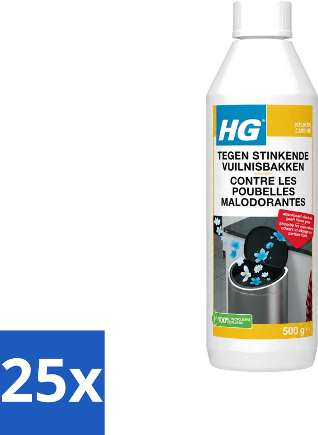 25 x HG - Tegen Stinkende Vuilnisbakken - Neutraliseert Geuren - 500 g - Voordeelverpakking - 25 stuks
