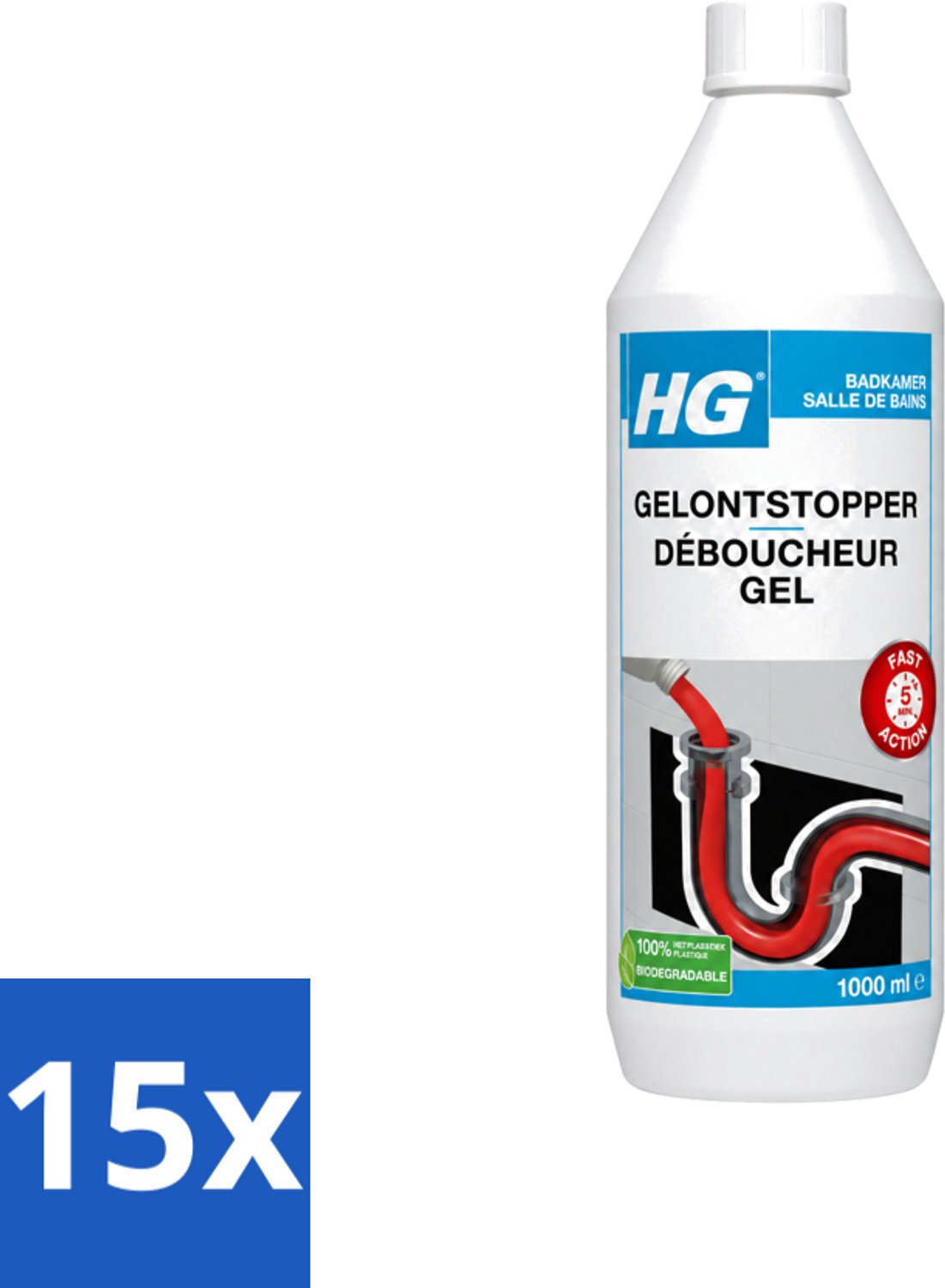 15 x HG - Gelontstopper - Gebruiksklaar - Bruist & Spat Niet - 1L - Voordeelverpakking - 15 stuks