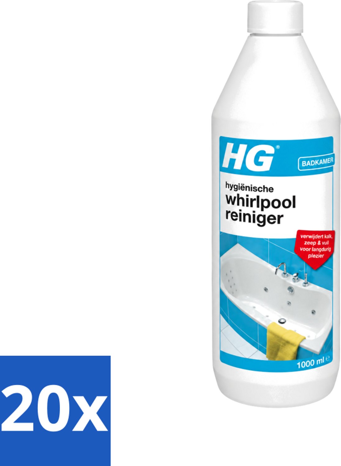 20 x HG - Badkamer - Hygiënische Whirlpoolreiniger - Verwijdert Kalk, Zeep & Vuil - 1L - Voordeelverpakking - 20 stuks
