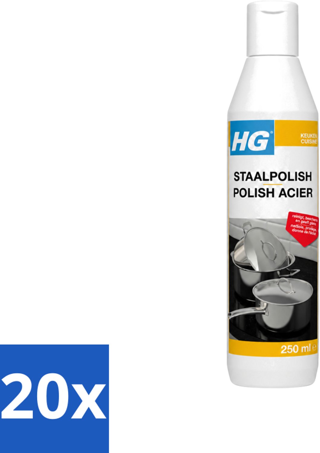 20 x HG - Staalpolish - Beschermt & Polijst RVS - 250 ml - Voordeelverpakking - 20 stuks