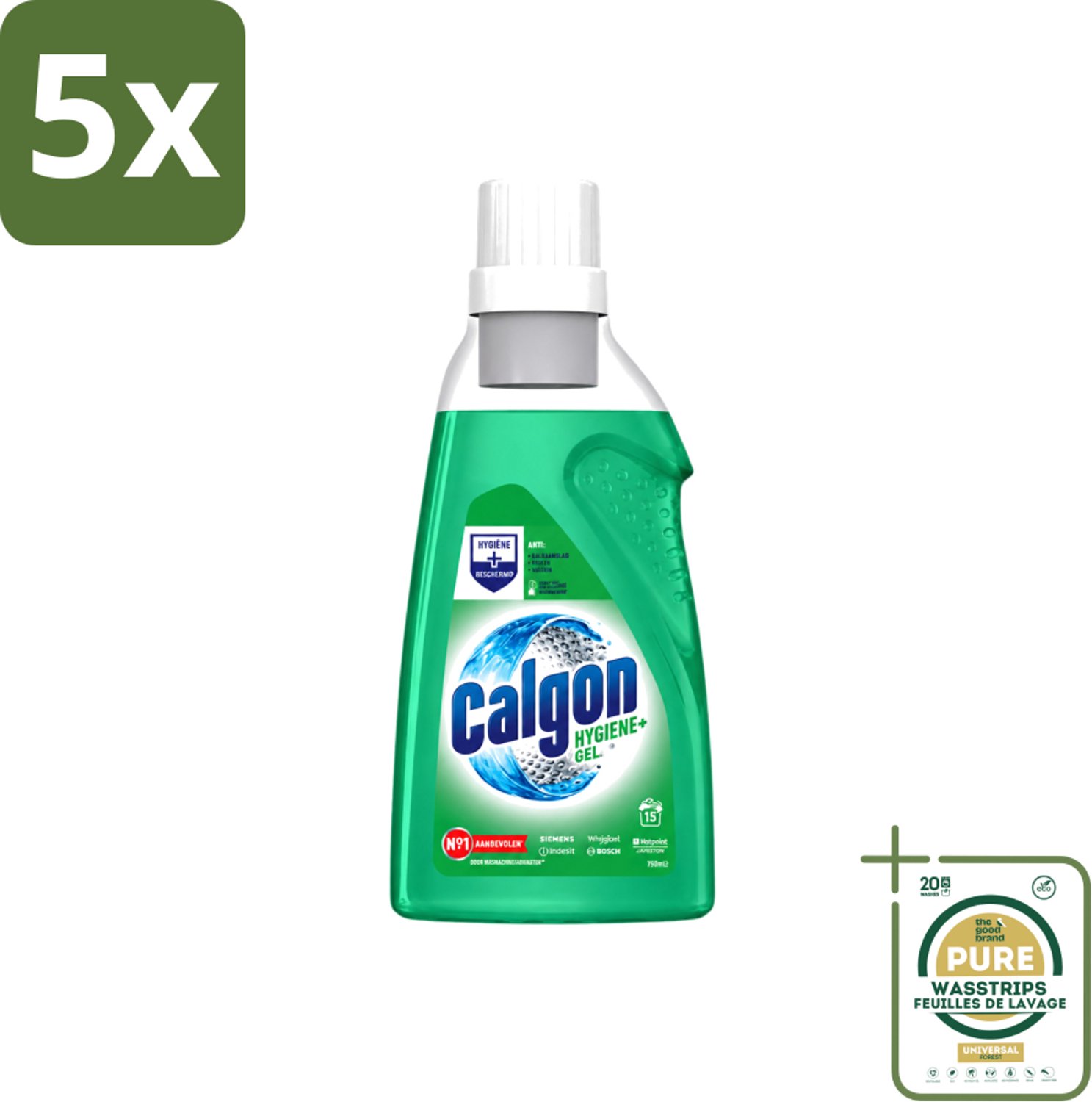 5 x Calgon – Wasmachinereiniger Gel – Hygiene+ – 750 ml - Wasstrips - Wasmachinereiniger - Kalkpreventie - Wasmachine Hygiëne - Wasmachine Onderhoud - Geuren In Wasmachine