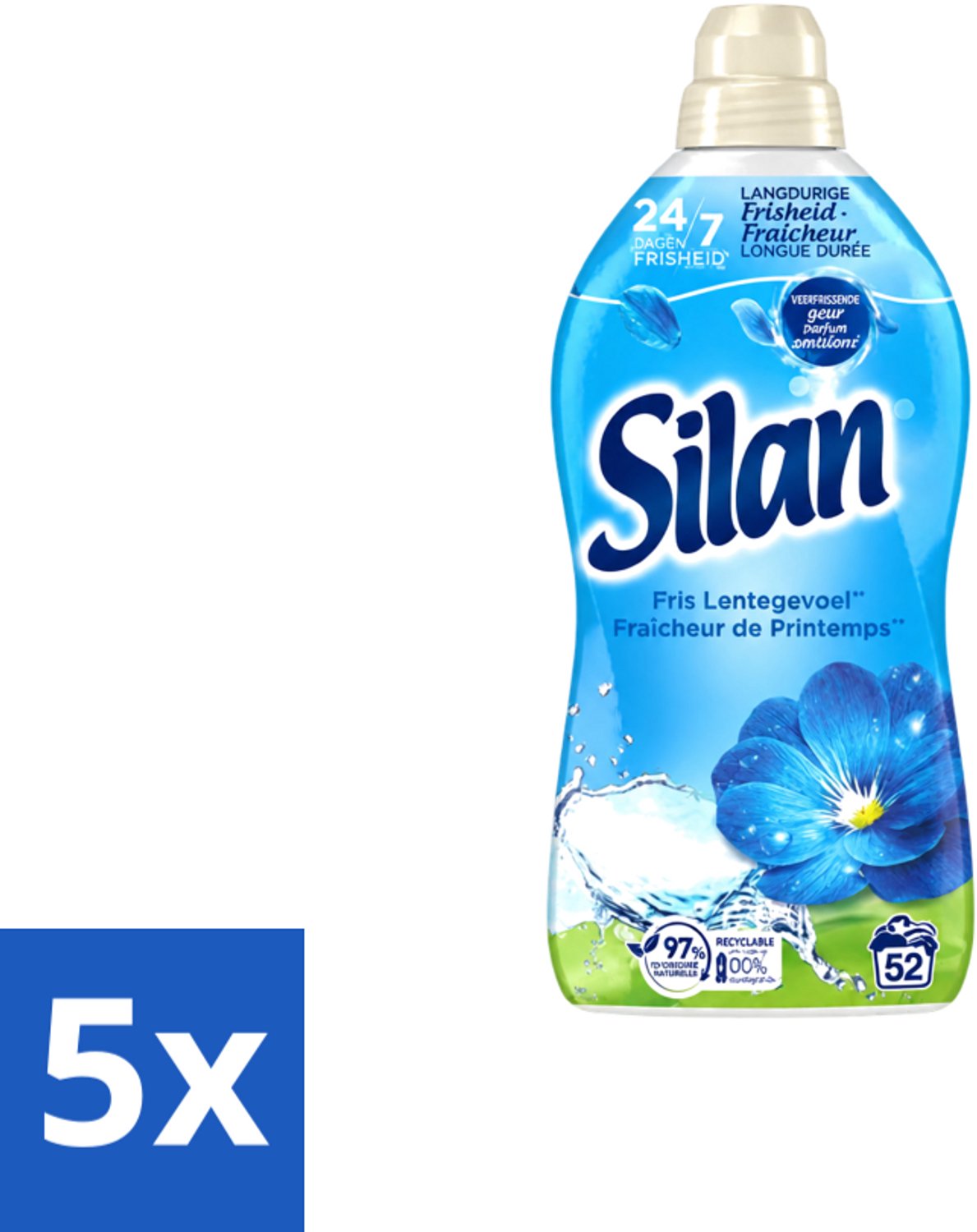 5 x Silan – Wasverzachter – Classic Blue Fris Lentegevoel – 1144 ml - Voordeelverpakking - 5 stuks