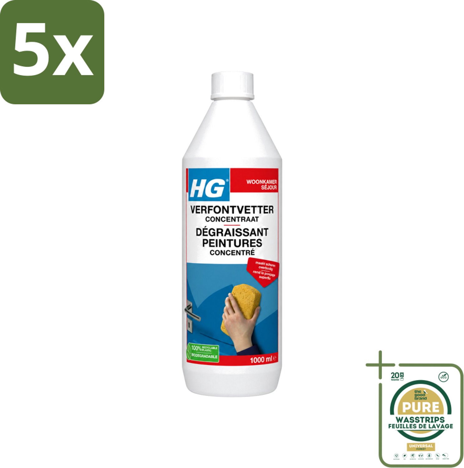 5 x HG - Verf Ontvetter Concentraat - Krachtige Ontvetter - 1L - Wasstrips - Verf Ontvetter - Ontvettingsmiddel - Vetvrij Maken - Schilderen Voorbereiden - Schuren Vermijden