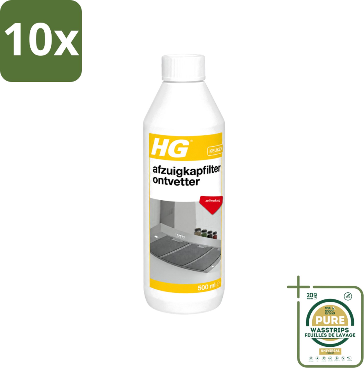 10 x HG - Afzuigkapfilter Ontvetter - Zelfwerkend - 500 ml - Wasstrips - Afzuigkapfilter - Ontvetter - Afzuigkap Reinigen - Vet Verwijderen - Afzuigkap Filter