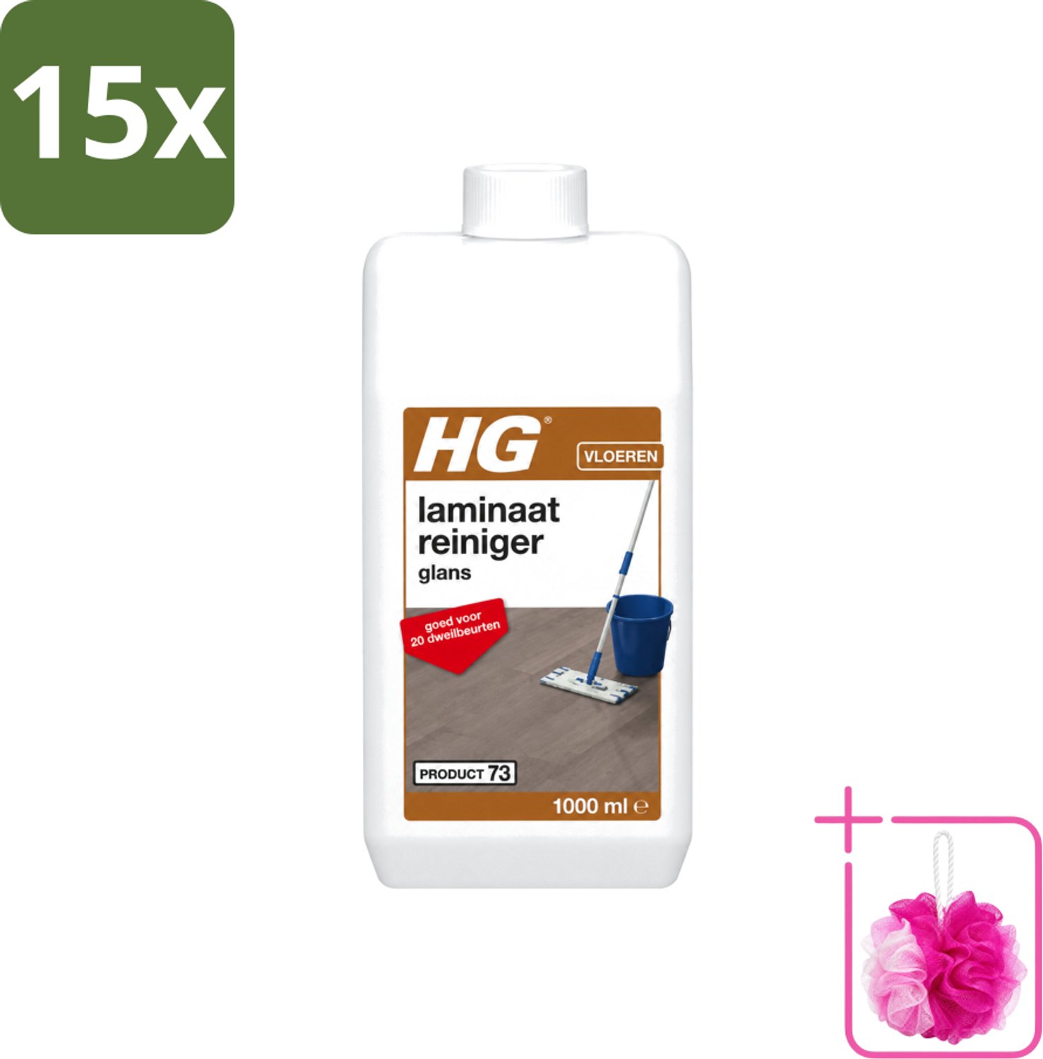 15 x HG - Laminaat, Vinyl & PVC Reiniger Glans - Concentraat - Frisse Geur - 20 Dweilbeurten - 1L - Bulkverpakking - Laminaat reinigen - Douchemop - Glans herstellen