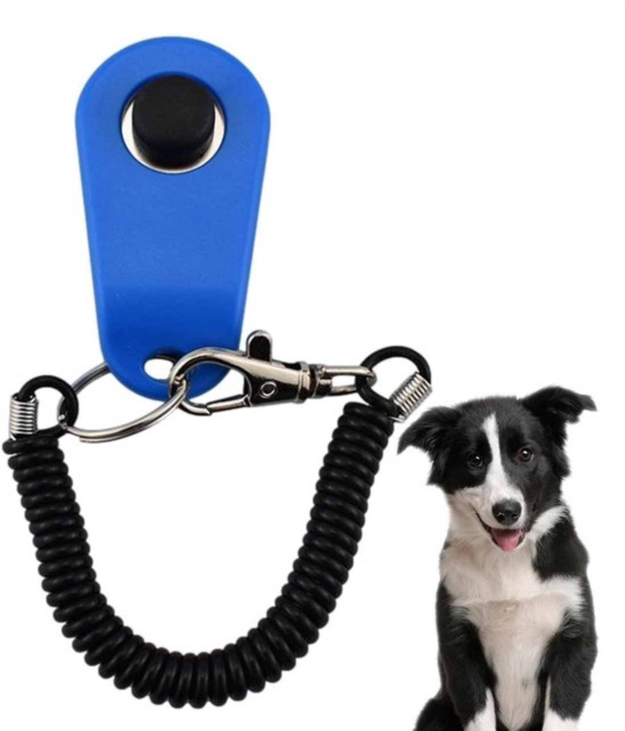 Hondentrainingclicker - Trainingshulp voor huisdieren - Huisdieren gedrag aanleren - Met polsband - 6.5 x 3.5 cm - Zwart/blauw