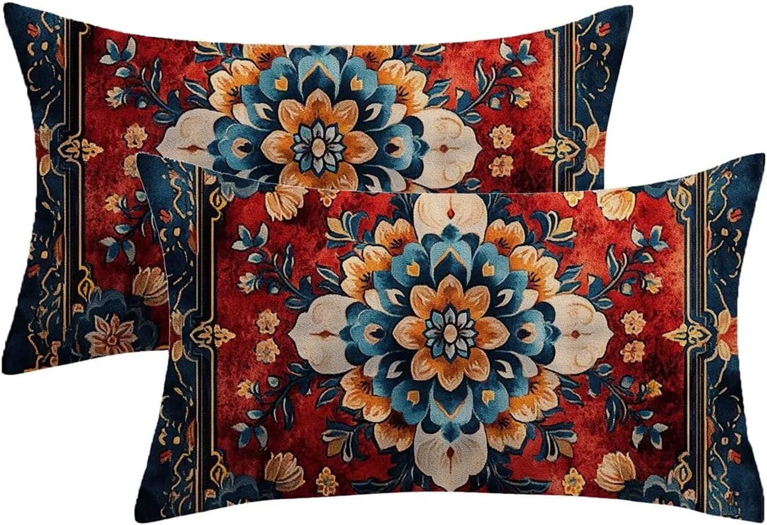 30 x 50 cm, 2 stuks, oud Indiaas motief, decoratief, kussensloop, dubbelzijdig, bedrukt, met onzichtbare ritssluiting, voor buiten, waterdicht, fluwelen materiaal, -893p