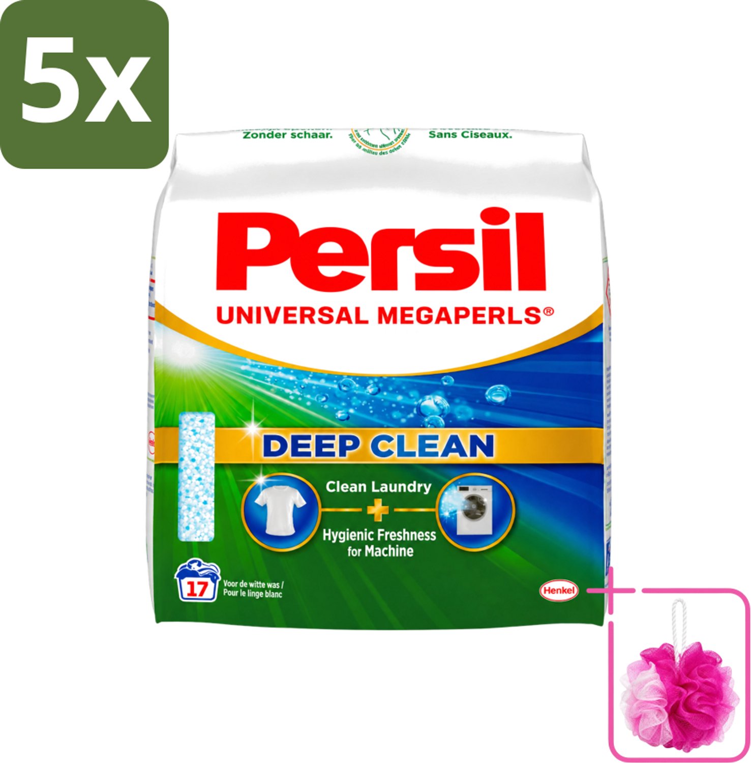 5 x Persil Universal Megaperls - Waspoeder - Witte en Gekleurde Was - 17 Wasbeurten - Bulkverpakking - Waspoeder - Douchemop - Was