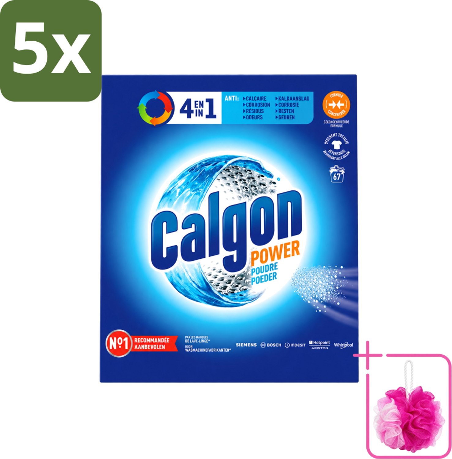 5 x Calgon - Wasmachinereiniger - Tegen Kalkaanslag / Corrosie / Wasmiddelresten / Geuren - 67 Wasbeurten - Bulkverpakking - Wasmachine reinigen - Douchemop - Kalkvoorkomen