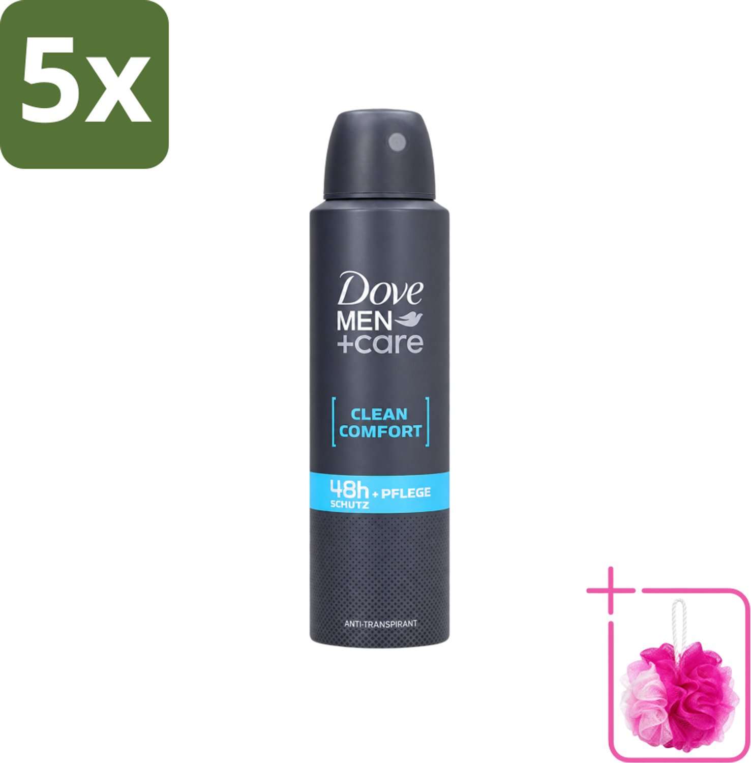 5 x Dove Men+Care - Clean Comfort - Deospray - Anti-Transpirant - 150 ml - Bulkverpakking - Dove Men+Care - Douchemop - Deospray