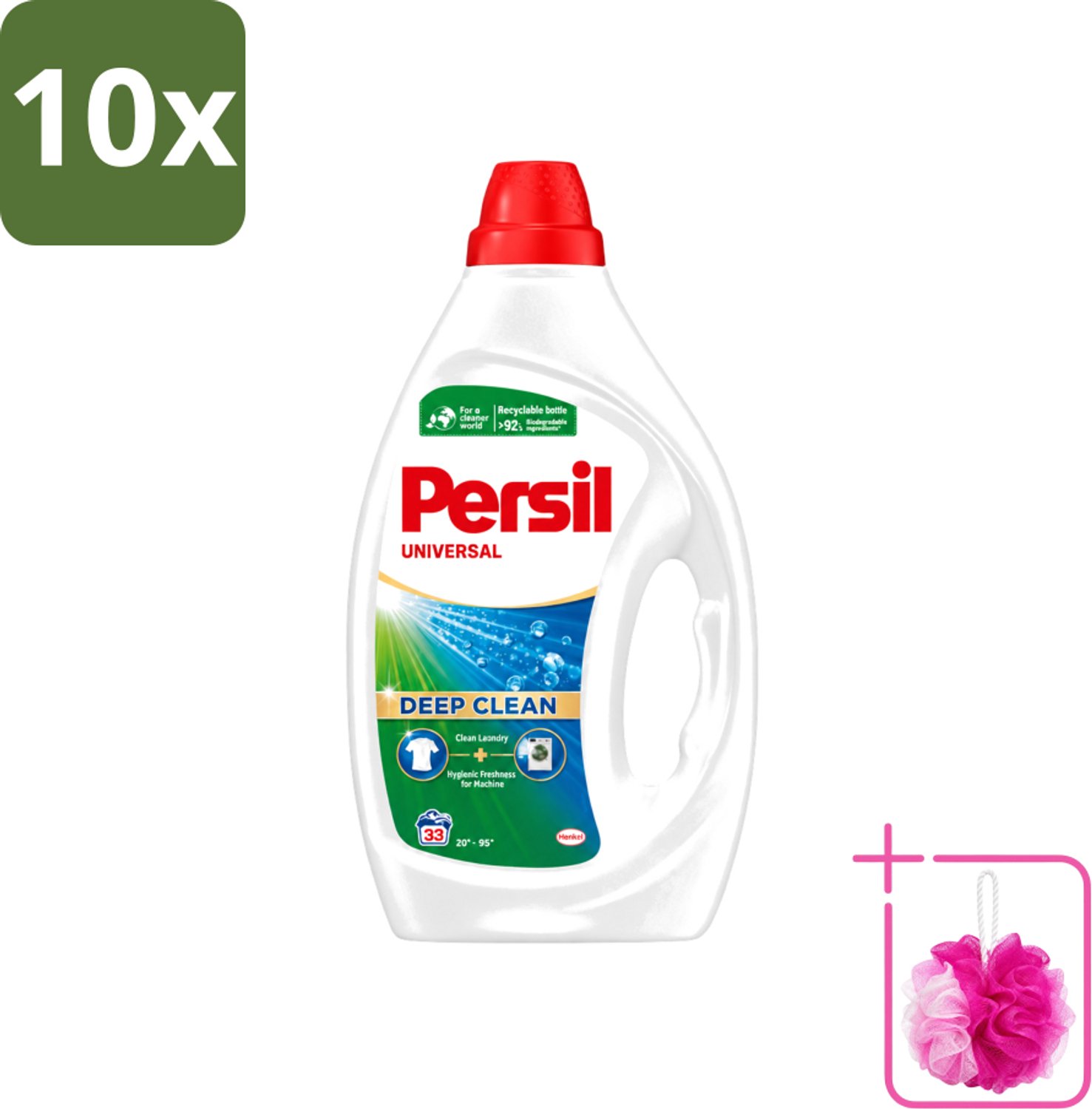 10 x Persil Universal - Vloeibaar Wasmiddel - Witte en Gekleurde Was - 33 Wasbeurten - Bulkverpakking - Persil Universal Gel - Douchemop - Wasmiddel