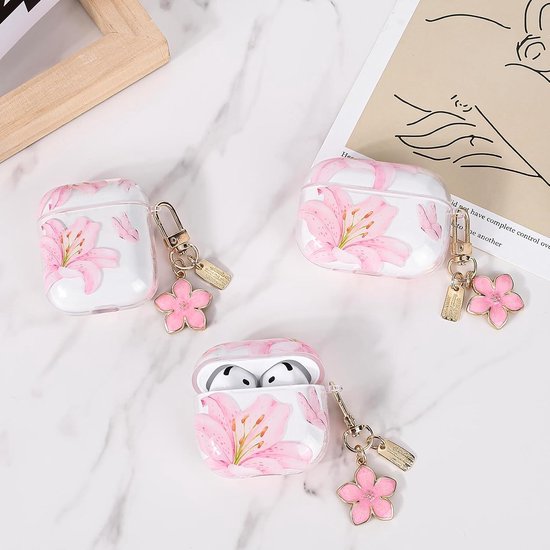 Compatibel met AirPods 4 met sleutelhang, transparante TPU-beschermhoes met mooi patroon voor vrouwen, stootvaste anti-slip anti-stof geurloze hoes — afbeelding 5