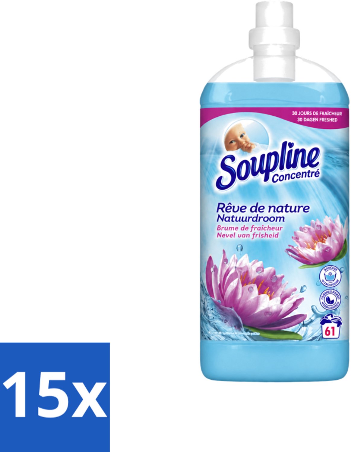 15 x Soupline – Wasverzachter – Nevel van Frisheid – 1,35 L - Voordeelverpakking - 15 stuks