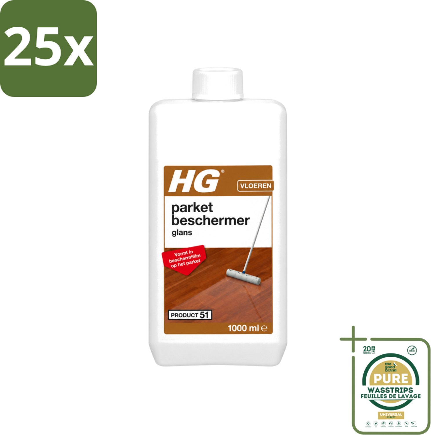25 x HG - Parket Beschermer Glans - Vloeibare Emulsie - Vormt in Beschermfilm - 1L - Wasstrips - Parket Beschermer - Slijtage Bescherming - Krassen Bescherming - Anti-slip - Parket Beschermfilm