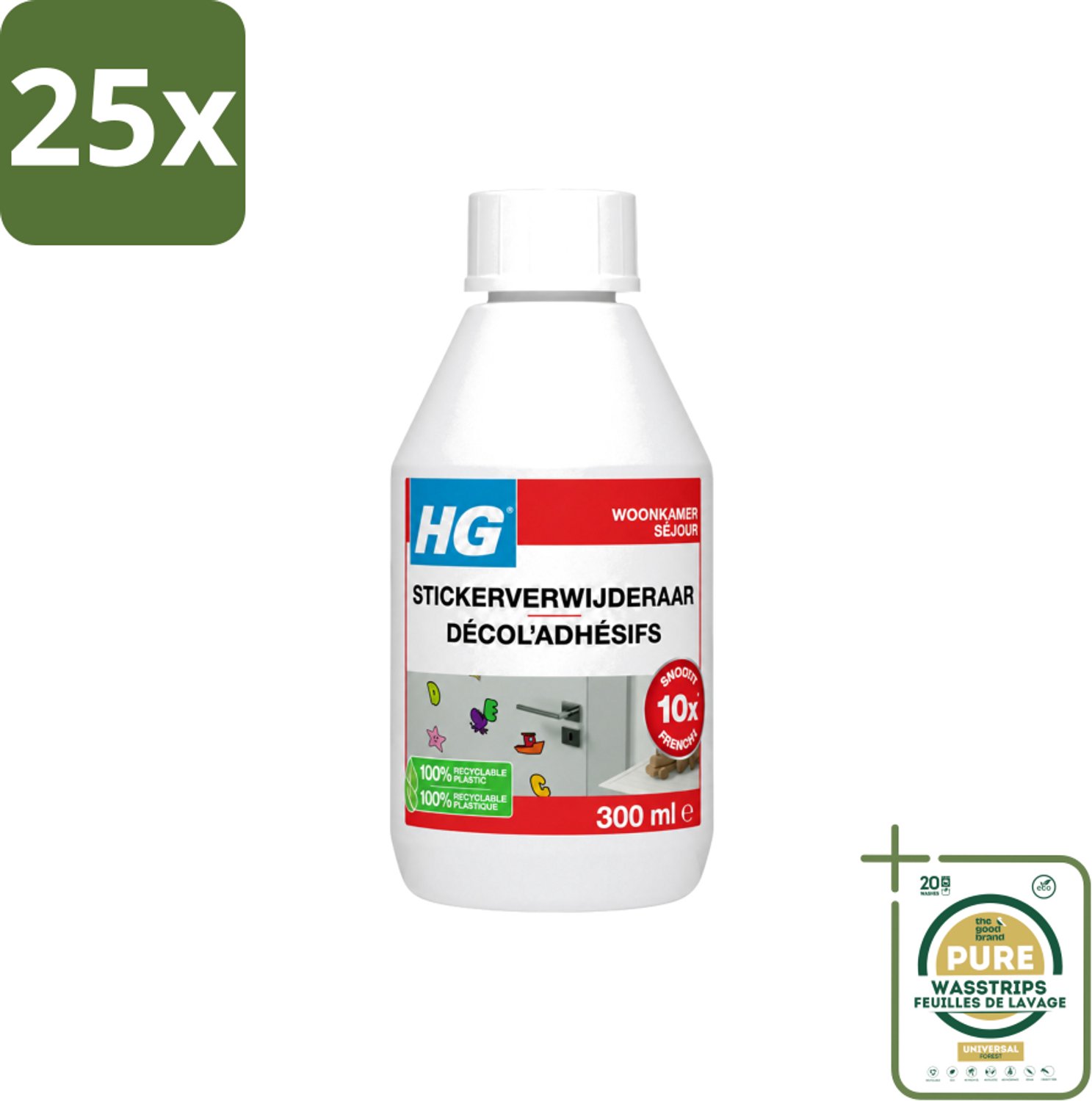 25 x HG - Stickerverwijderaar - Meest Effectief - Verwijdert Eenvoudig - 300 ml - Wasstrips - Stickerverwijderaar - Stickerlijm Verwijderen - Hakstrepen Verwijderen - Teerspatten Verwijderen - Smeervlekken Verwijderen