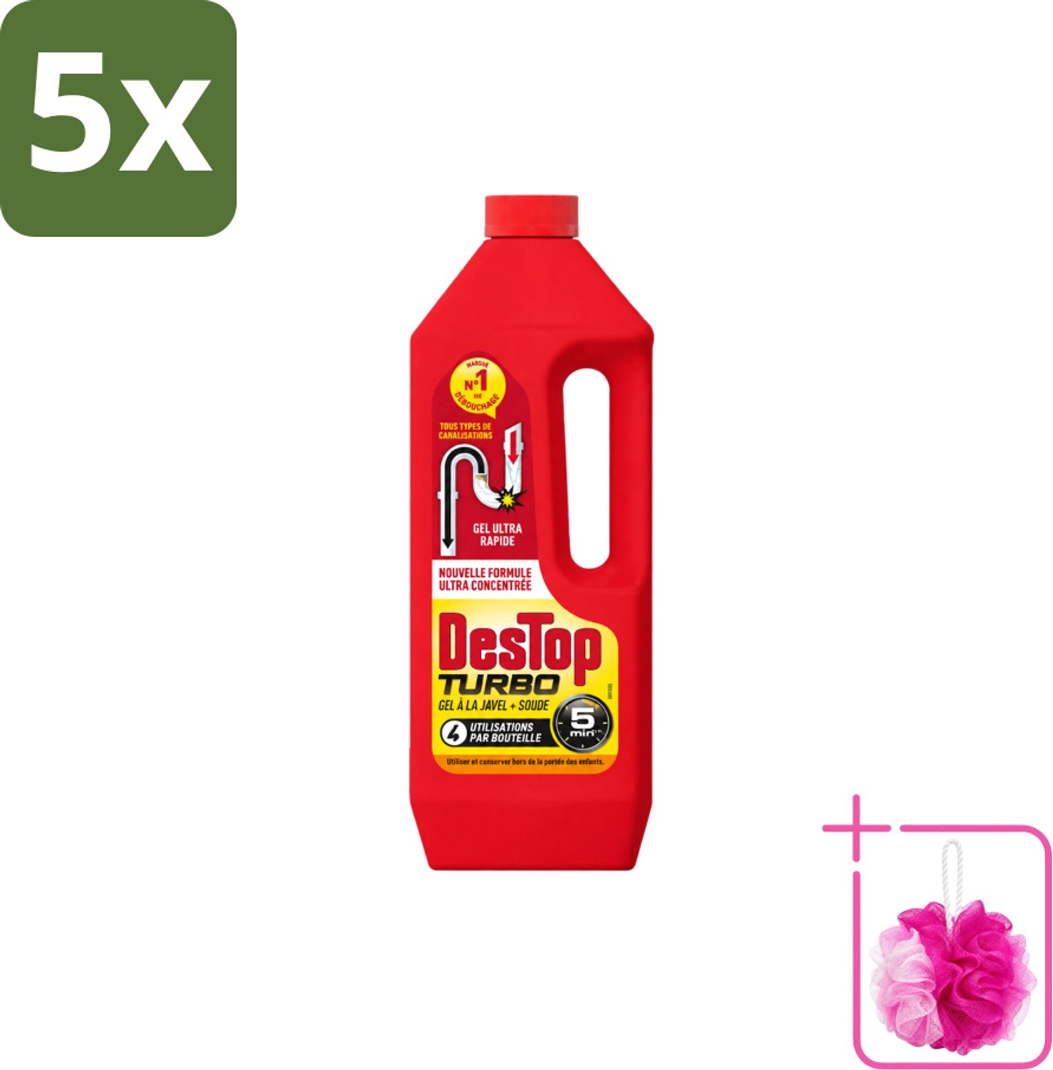 5 x Destop - Ontstopper - Turbo Gel - 1 L - Bulkverpakking - Ontstoppen - Douchemop - Afvoer