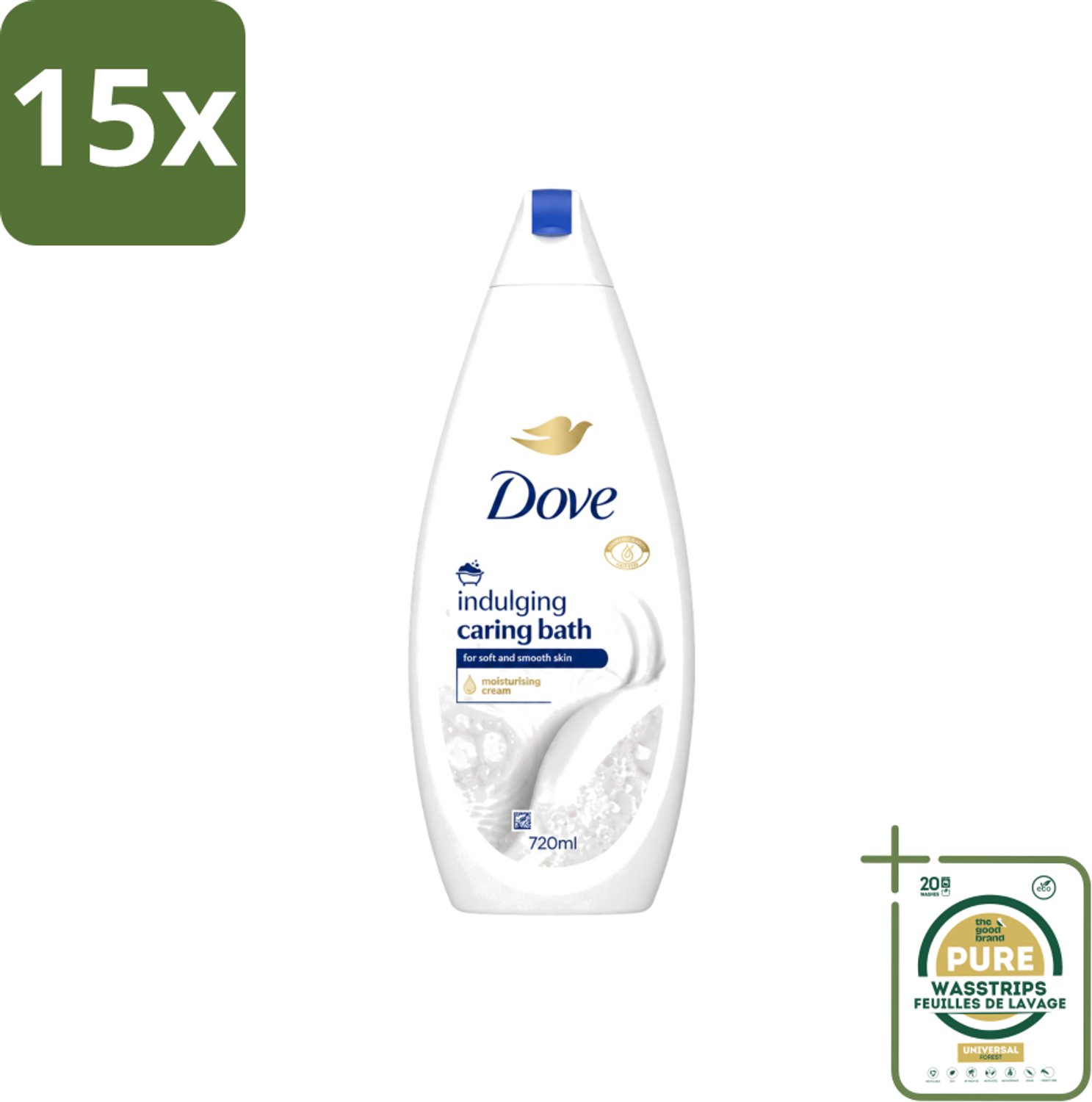 15 x Dove – Badcrème – Indulging Cream – 720 ml - Wasstrips - Badcrème - Badcrème 720 Ml - Badcrème Voor Huid - Badcrème Voor Zintuigen - Zachte Reiniging