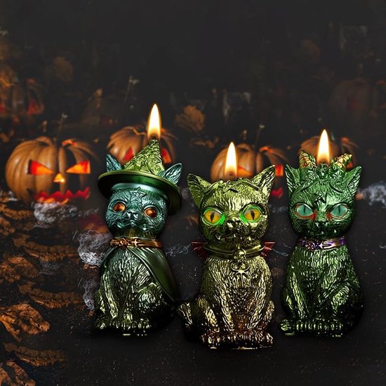 3 stuks siliconen kaarsvorm magische kat Halloween kaars hars mal diervormige epoxy gietvorm voor doe-het-zelf ambachtelijke huisdecoratie chocolade snoep zeep handgemaakt cadeau — afbeelding 3