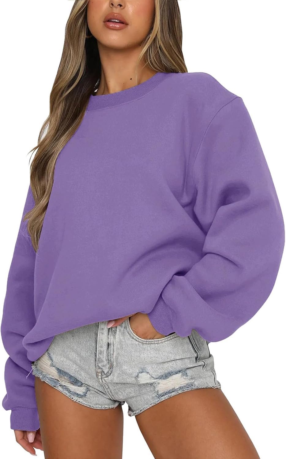 Sweatshirt zonder capuchon, lange mouwen, fleece, katoen