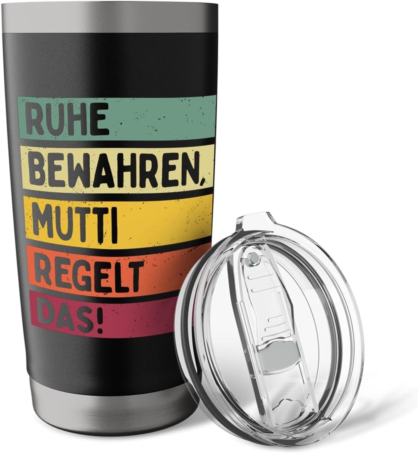Thermosbeker met spruch, dubbelwandig, retro kleuren