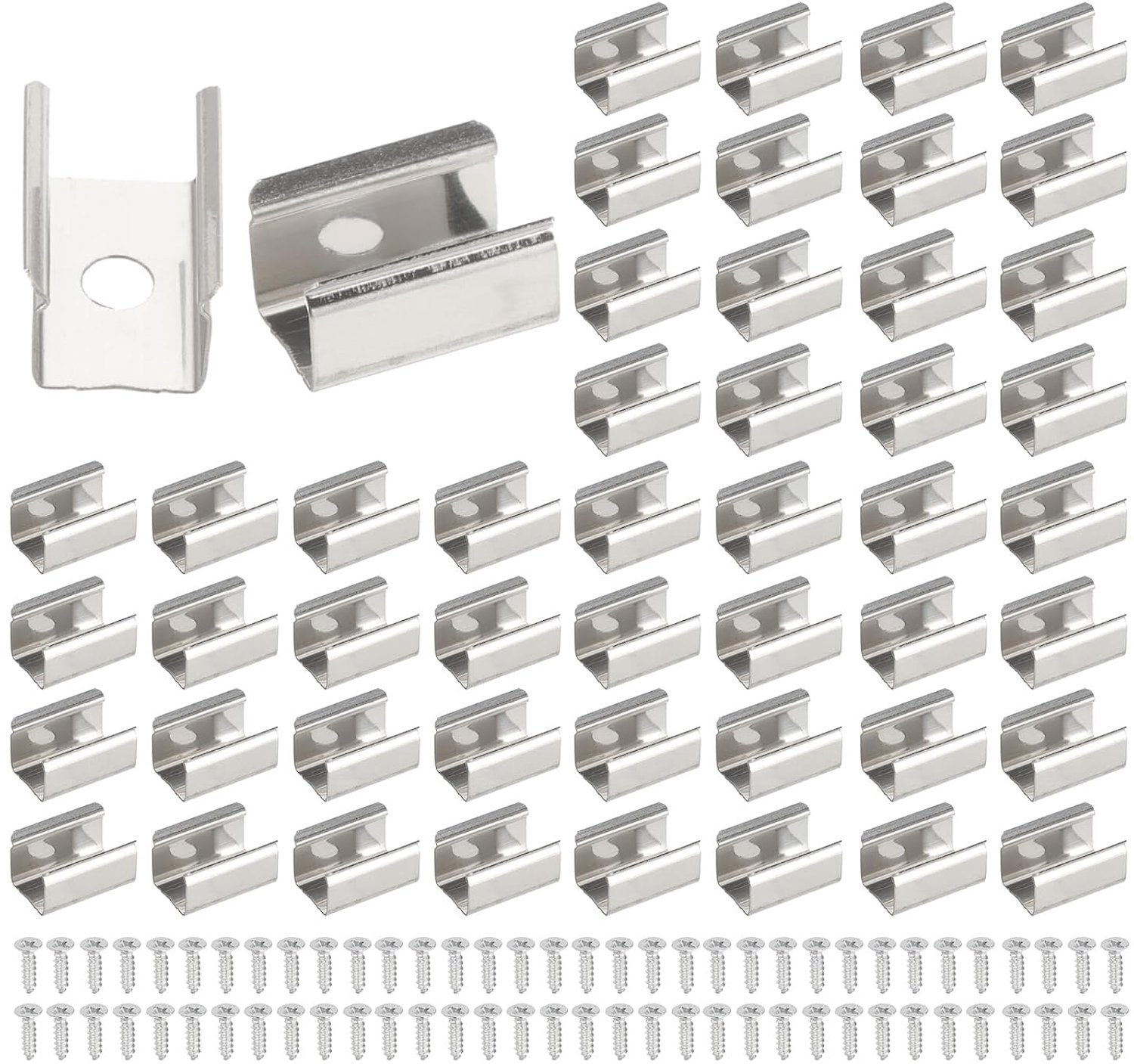 Montagehouder voor ledstripverlichting 8 x 16 mm - roestvrij staal - 70 stuks met schroeven - ideaal voor neon verlichting - m-winkel