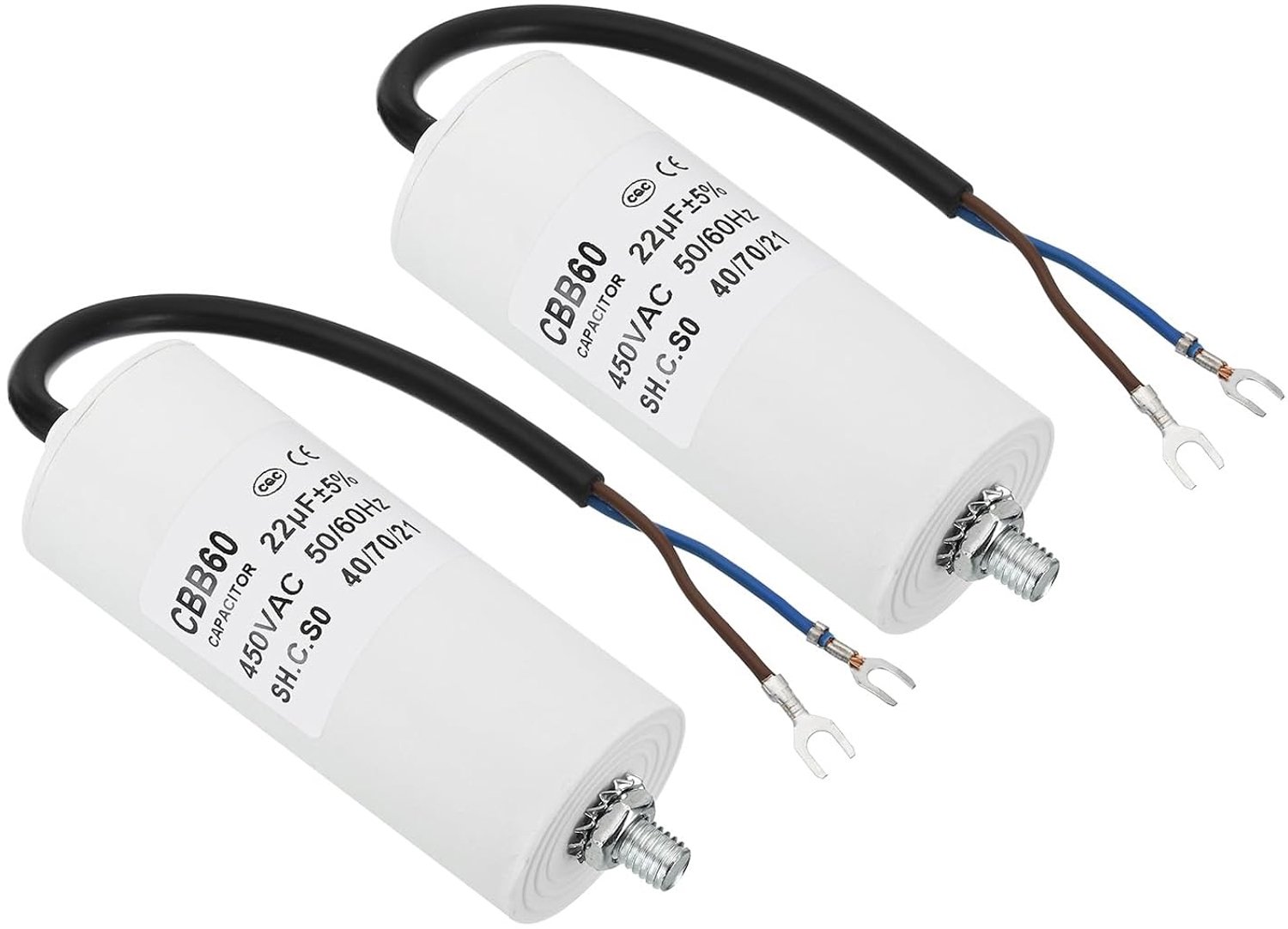 loopcondensator 22uF - 2 stuks AC 450V - U-klemkabel - voor wasmachine en pompmotor Vemera - Vemera