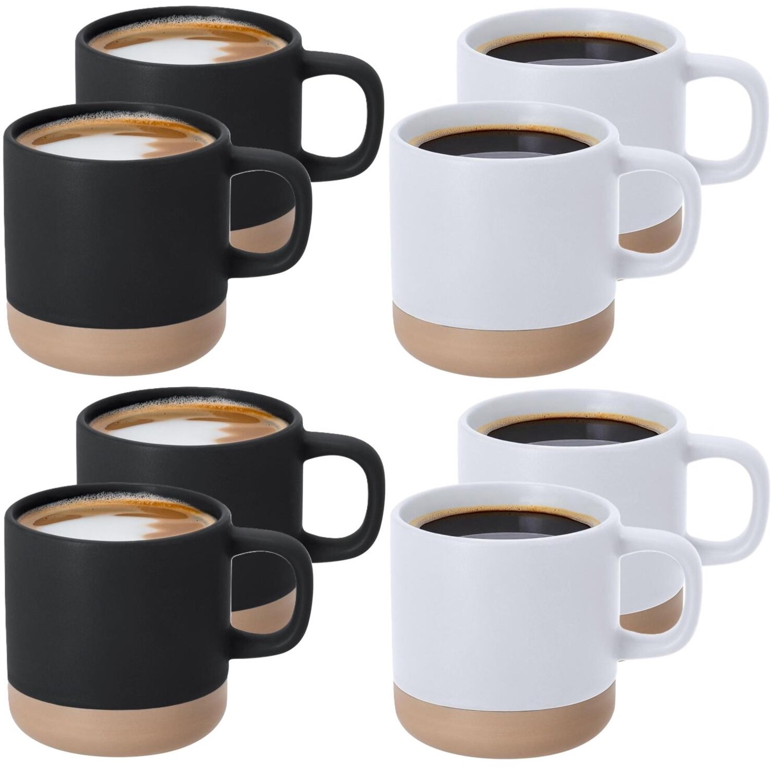 Bellatio Design Koffiekopjes Eliza - 8x stuks - 350 ml - mokken - keramiek - bekers - zwart en wit