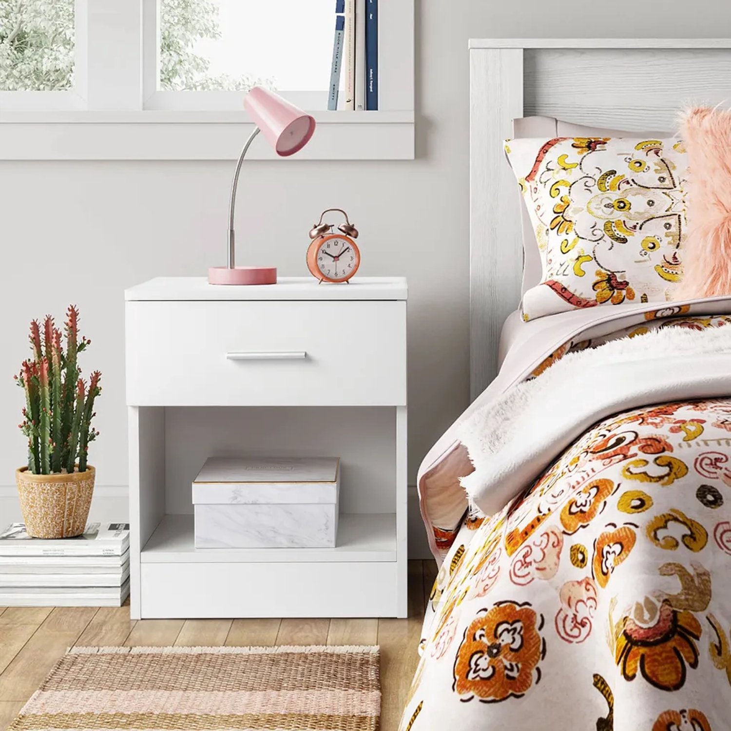 LEADZM Nachtkastje met 1 lade - Wit - 39 x 29 x 41 cm - voor Woonkamer en Slaapkamer