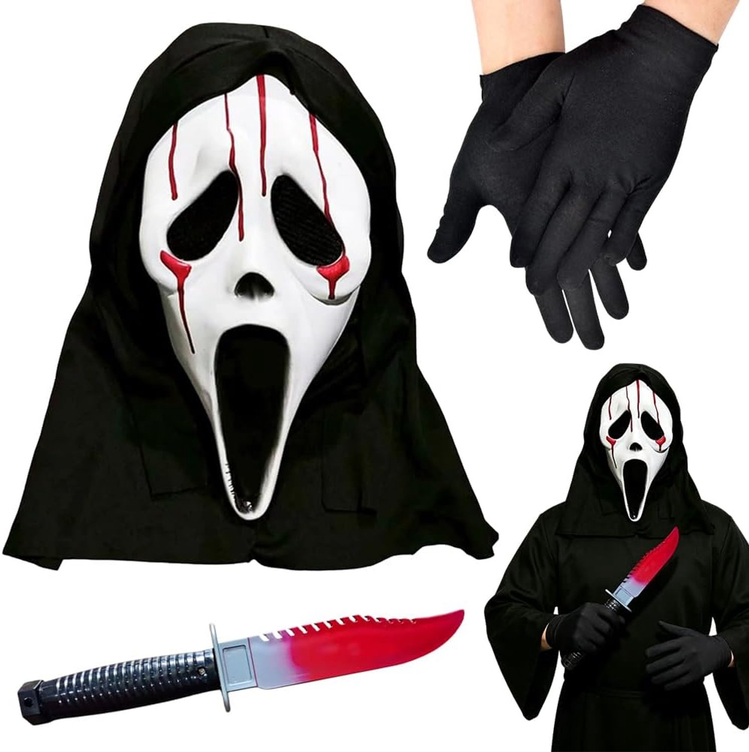 Masker, clown masker, geest masker met zwart haar, griezelige masker voor Halloween