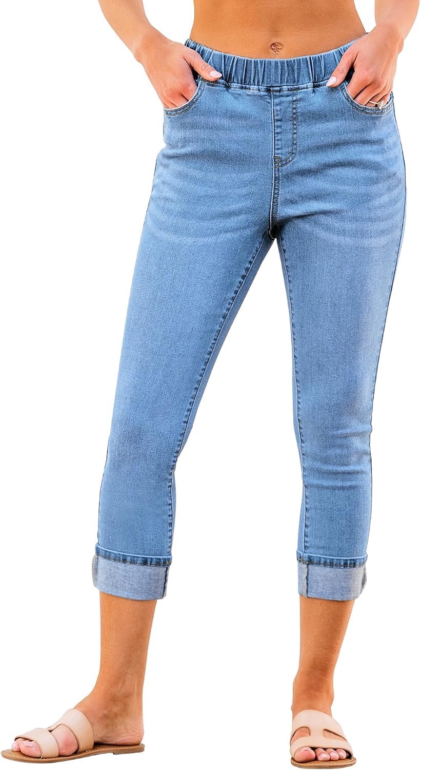 Leggings met hoge taille, strak, denim-look