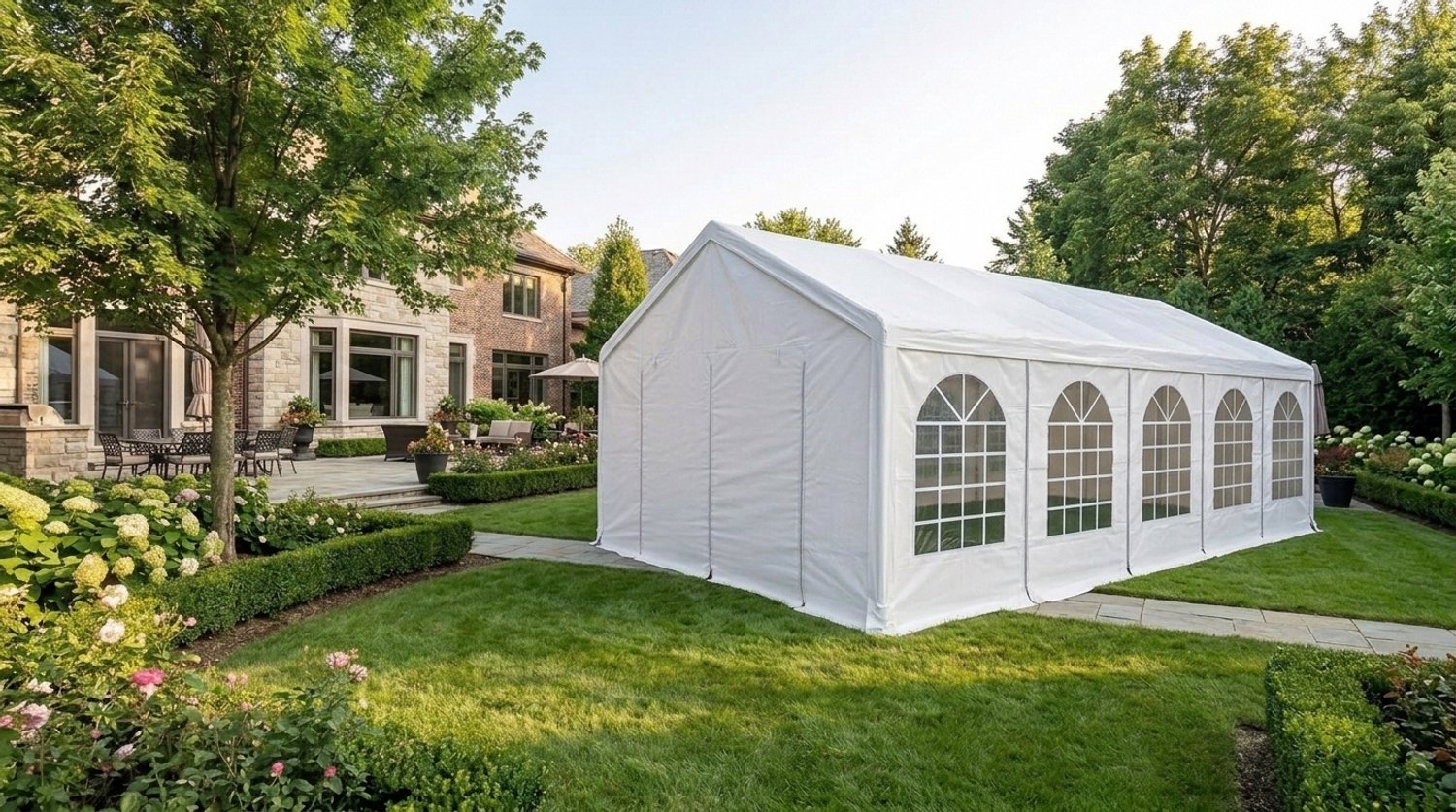 Partytent 4x8m - Luxe Feesttent - Waterdicht 240 g/m² PE Zeil - Verzinkt Stalen Frame - Inclusief Zijwanden & Gevelpanelen - Wit - Laura Homestore