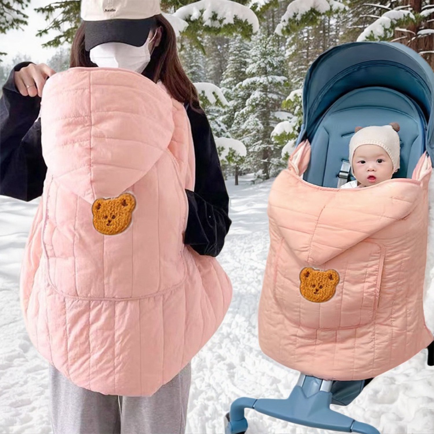 Kinderwagendeken - Babydeken - Manteldeken - Roze - Fleece - Winddicht - Met Capuchon - Dik Winterdeken - Voor 1 tot 3 Jaar - Voor Kinderwagen, Buggy en Buitenactiviteiten in de Winter