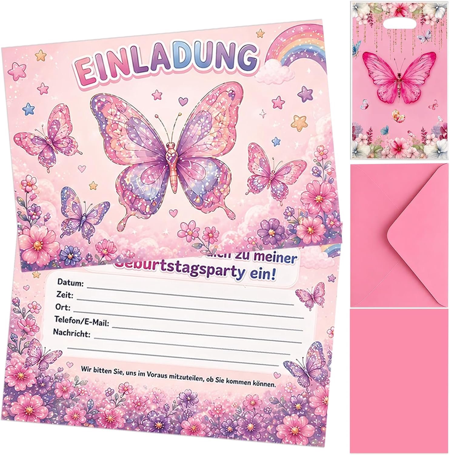 12 Vlinder Invitatiekaarten Kinderfeestje Meisje