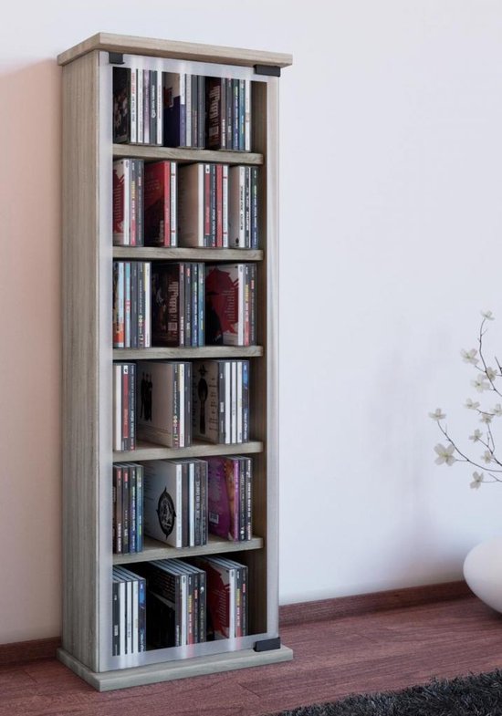 VCM Houten CD DVD Stand Shelf Opbergvloer Stand Klassiek Glazen