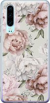 Huawei P30 hoesje - Klassieke bloemen - Siliconen - Soft Case Telefoonhoesje - Bloemen - Beige